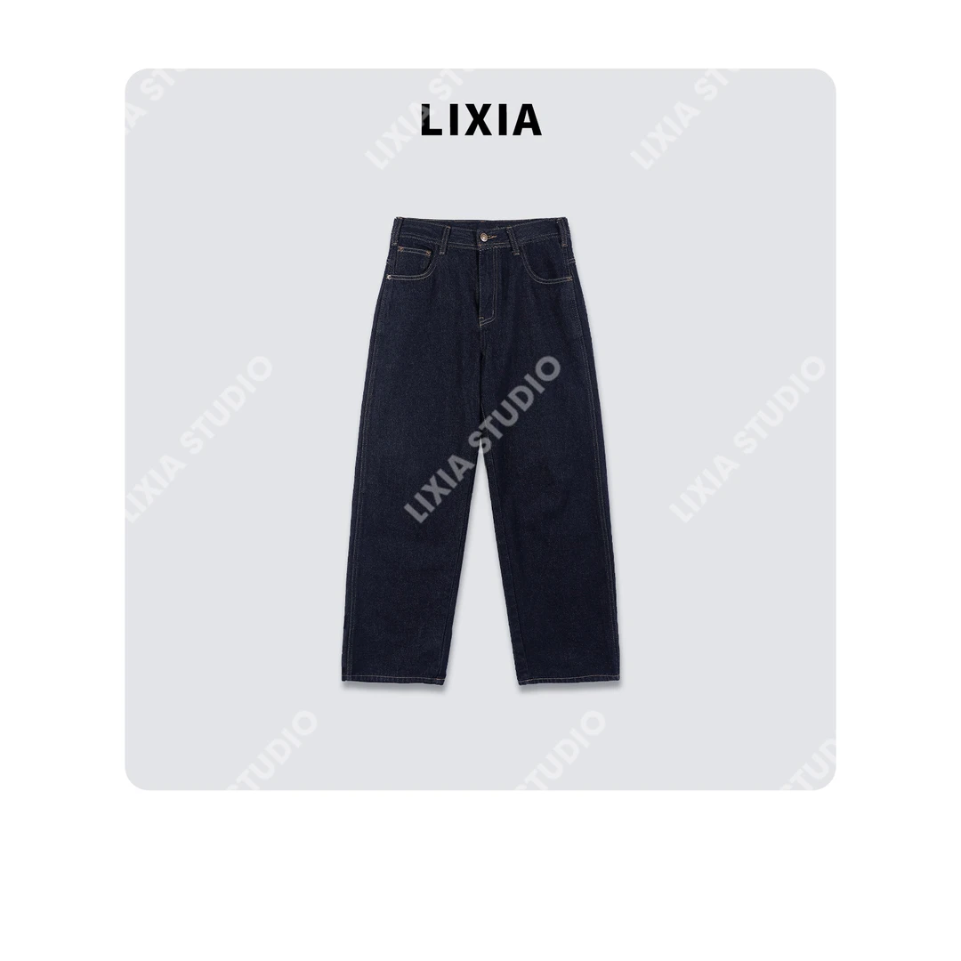 LIXIA【后扣代表】秋季直筒休闲水洗后扣设计感水洗牛仔裤-D8873