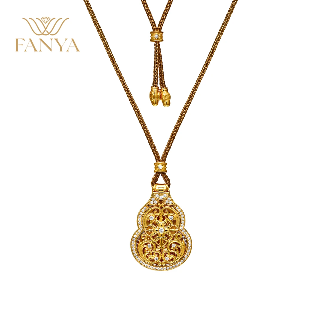 吊坠925银合成锆石 葫芦立体设计款气质百搭项链坠链挂坠首饰金色