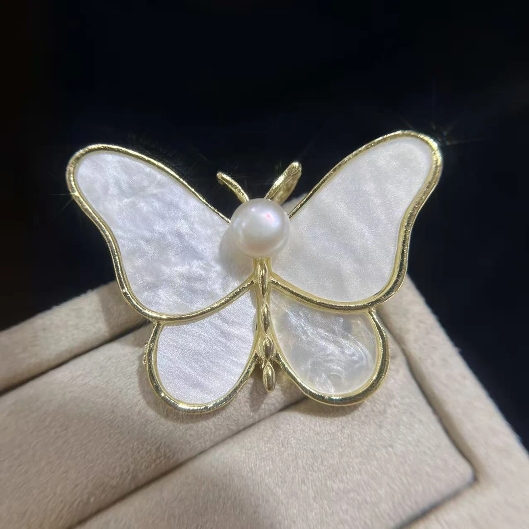【珍珠皇后】优雅天然珍珠胸针6-7mm翩翩蝴蝶