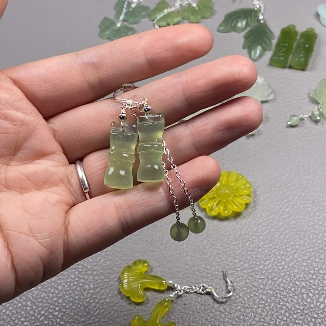 蛇纹石玉银S925镶嵌挂件耳饰耳环项链