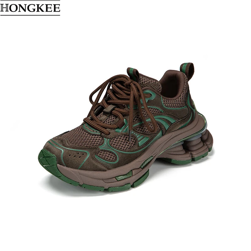 HONGKEE/红科女鞋2025新款复古网面透气厚底运动休闲鞋H555X302