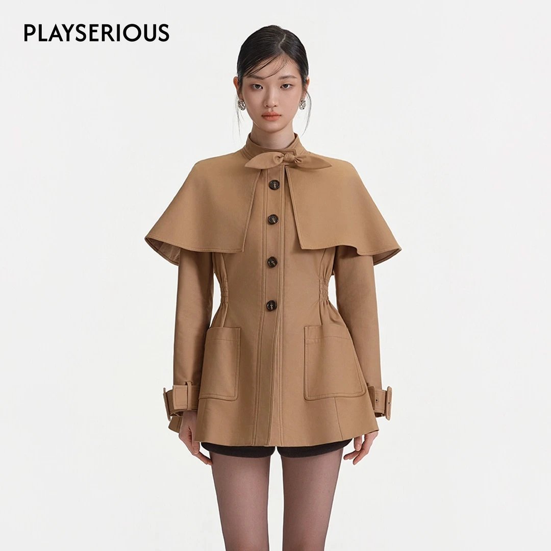 PlaySERIOUS【徐如蓝同款】Maison Wester 复古卡其斗篷式收腰外套