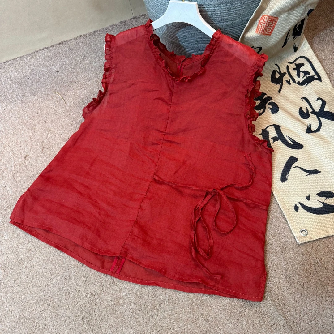 361-女春夏新款细苎麻蕾丝花边复古文艺宽松显瘦百搭套头短袖上衣