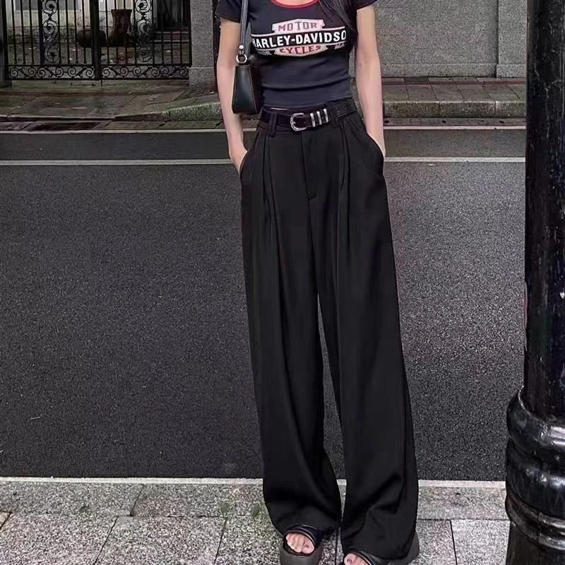 （201-400）高腰显瘦西装裤阔腿裤百搭垂感西装裤拖地裤