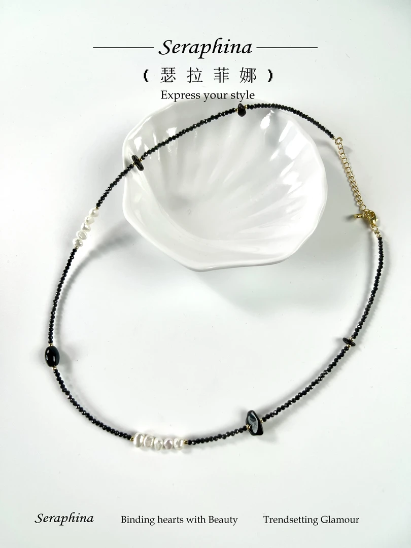 铜合金石英石项链 D8320 中★【黑耀星瞳】复古串珠项链小众精致气质