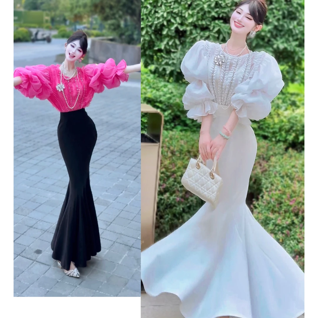 郁儿baby【顶楼财阀千金】时尚气质灯笼袖水钻上衣➕摇曳生姿鱼尾裙