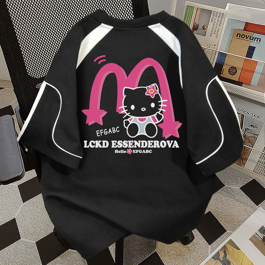 100%纯棉高级复古字母短袖t恤男女夏季ins风通勤圆领街头情侣上衣