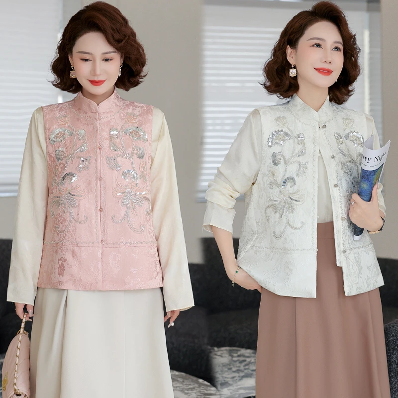 2025早春新款深圳南油高端亮片国风重工刺绣马甲中式轻奢时尚