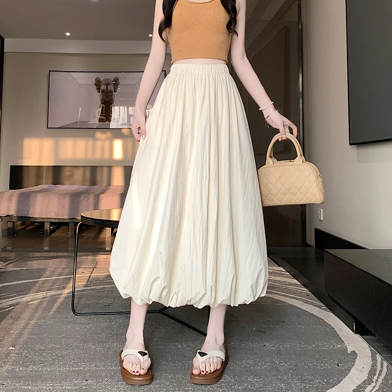 花苞半身裙女夏季2025新款高腰宽松A字裙遮胯工装复古长裙子春夏