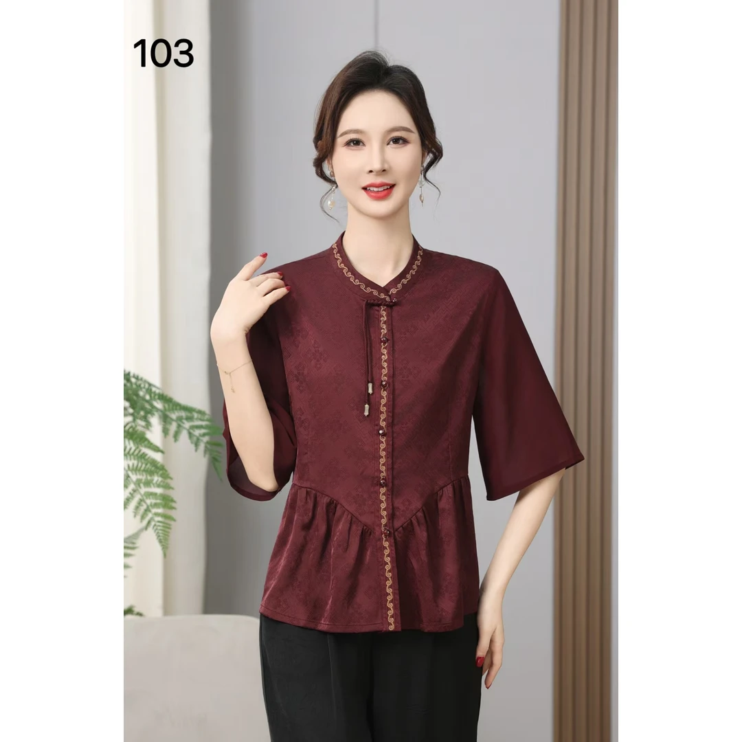 显白洋气提花宽松版衬衫上衣春夏103