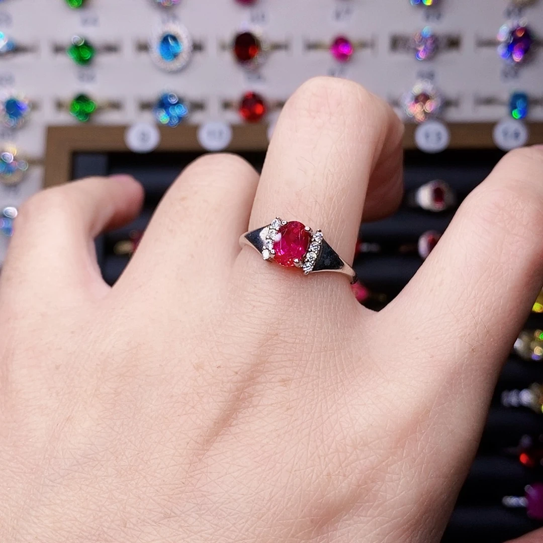 红宝石戒指银S925镶嵌