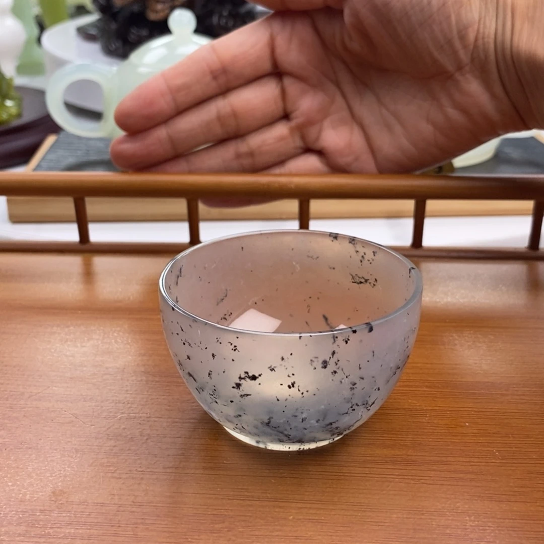 江***生蛇纹石玉未镶嵌四大名玉茶杯80毫升