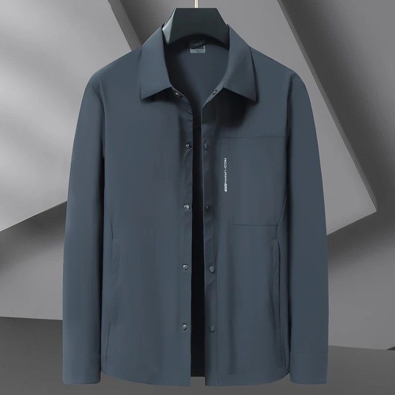 男士皮肤衣加肥加大码轻奢商务休闲四面弹力速干翻领薄款夹克外套