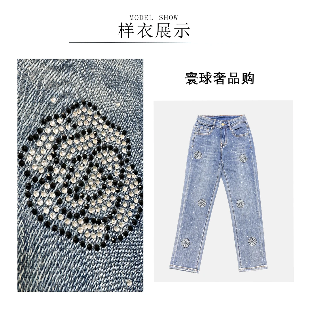 【寰球奢品】25夏季新款高级烫钻小花牛仔裤LXT9149