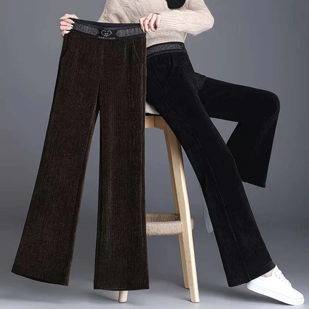 21515秋冬新款加绒高腰阔腿直筒裤时尚百搭宽松垂感休闲裤
