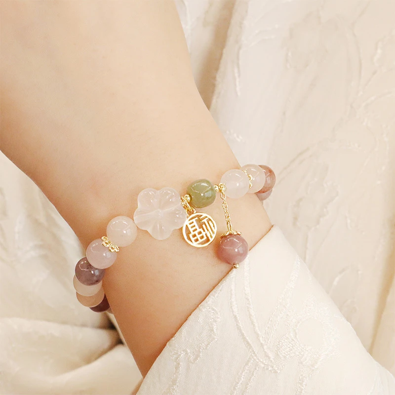 DIY紫罗兰手串手饰品气质福牌吊坠新中式手链