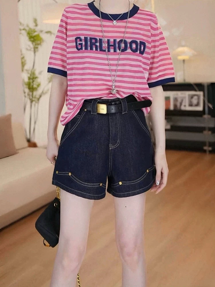 【肉总】新款百搭弹力钉钉牛仔短裤