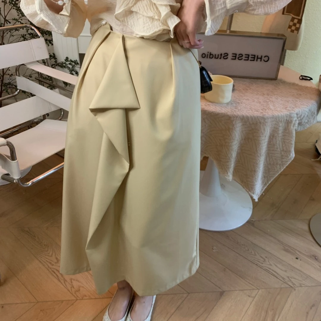 【芝士Cheese】朗姆设计半裙高腰不规则纯色气质长款时尚休闲夏季