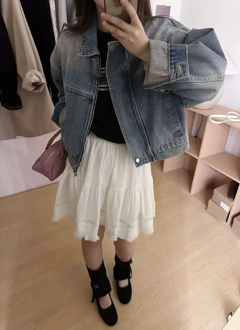 【小美私服】韩国东大门设计师款水洗牛仔外套