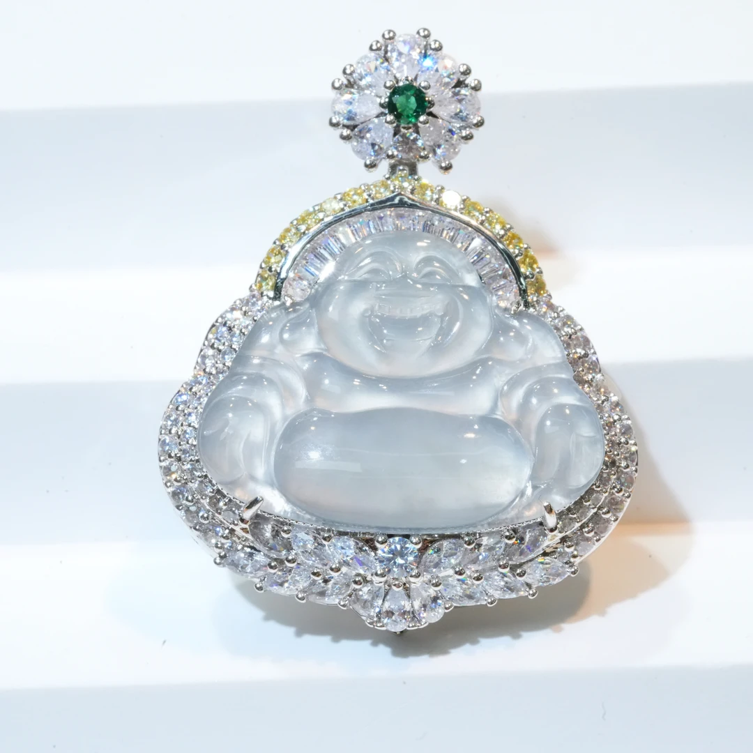 天然A货翡翠大佛公翡翠吊坠毛衣链吊坠(多样性发一件)气质白色