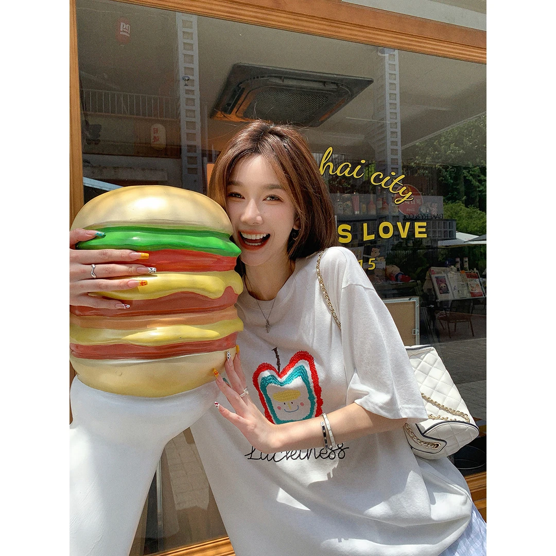 张贝贝 Lucky girl 爽滑雪花棉 重工刺绣夏日水果t