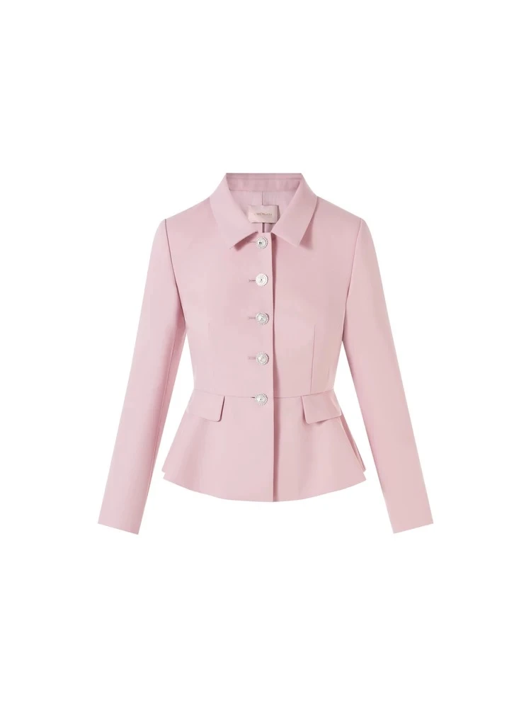 LAI Y-426短款正肩袖单排扣粉红套装女士西服修身双排扣