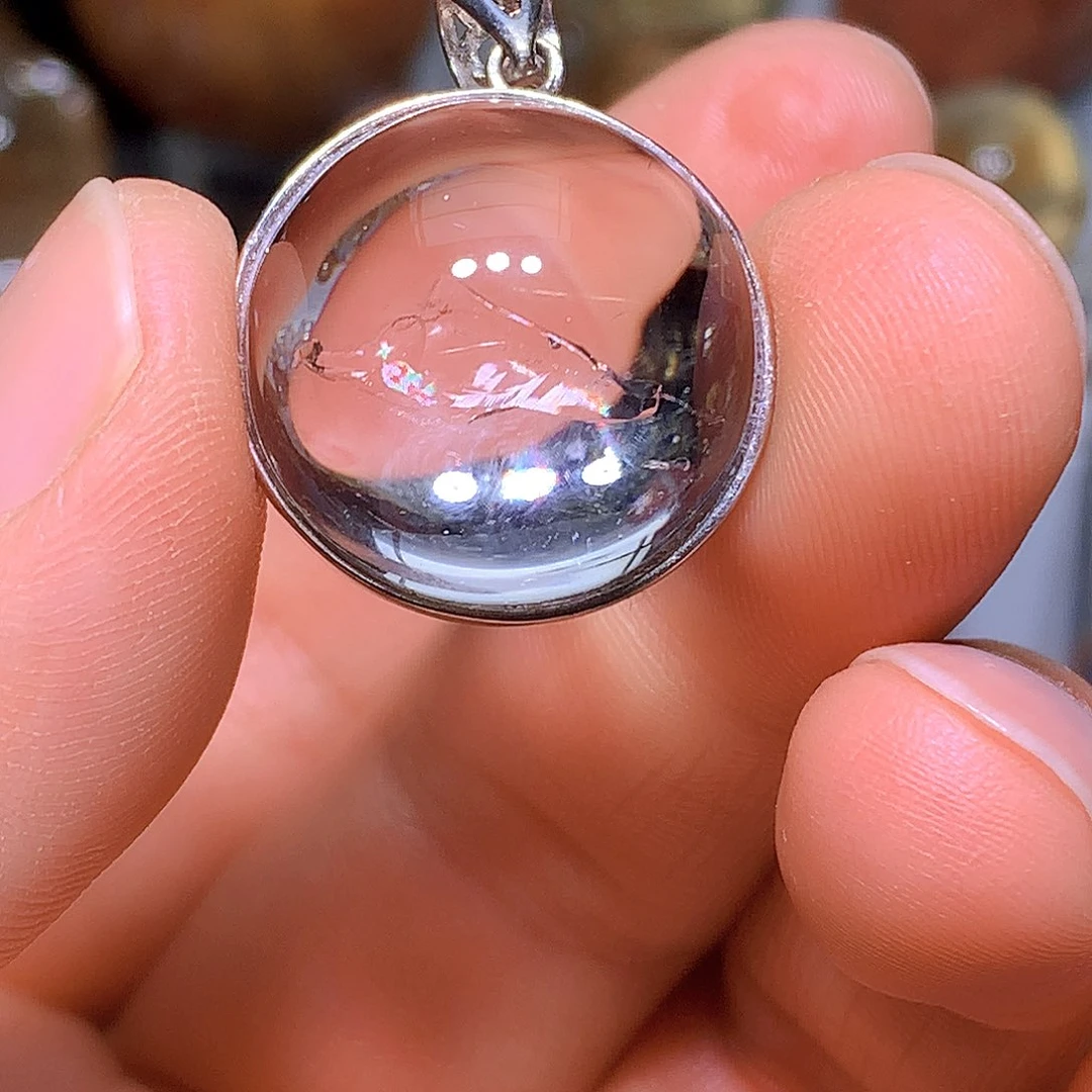 水晶吊坠银S925镶嵌天然水晶吊坠