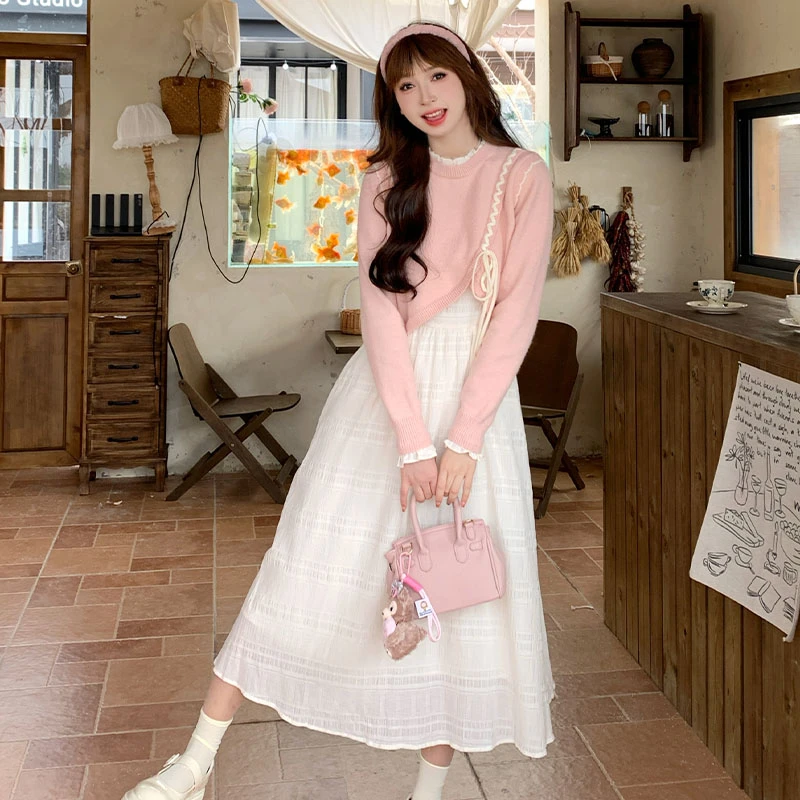 【毛衣+吊带裙两件套】甜美针织衫搭配宽松显瘦半身裙女秋新款套装