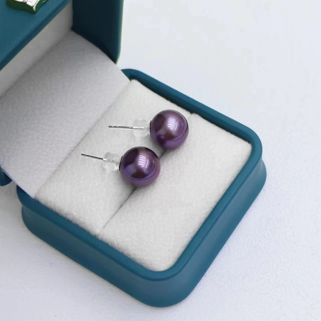 铜合金仿珍珠耳饰 10-11mm紫色耳钉ESA608