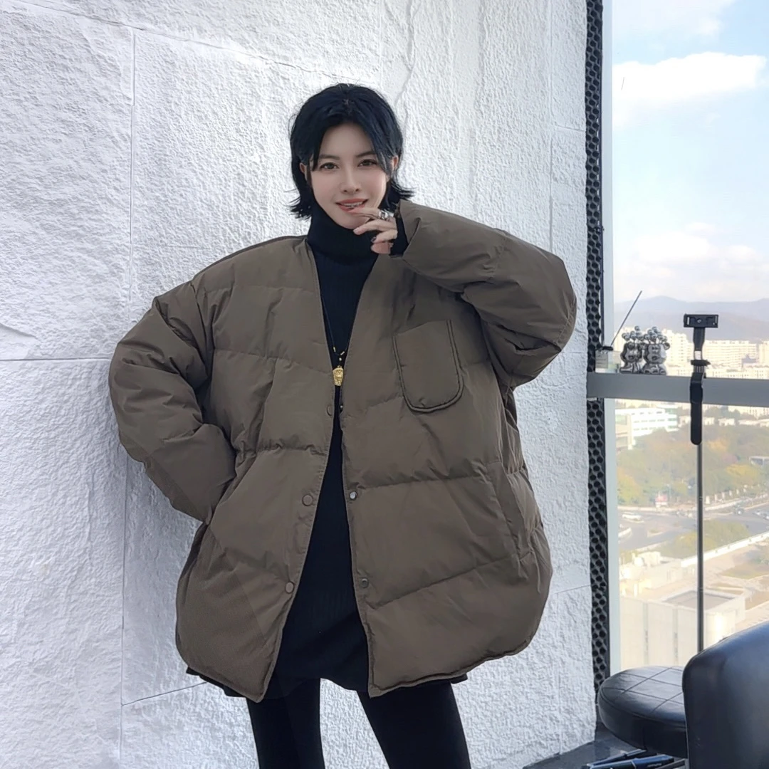 【芬芬】冬季加厚羽绒服女韩版短款V领保暖显瘦袄外套新款