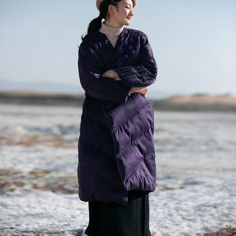 【经典回归】牧衣游原创设计白鹅绒水波纹印花香云纱羽绒服 长亭