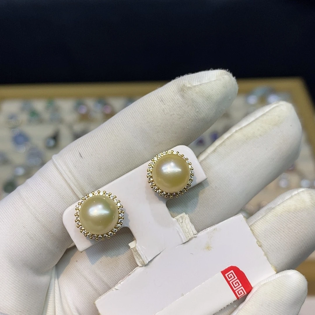 银S925镶嵌耳饰海水珍珠8-9