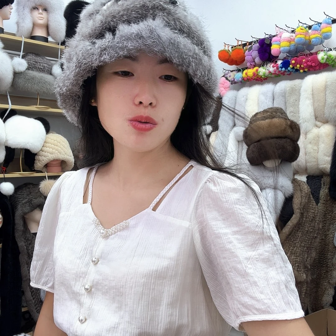 兔皮灰色兔毛醒师帽慎拍