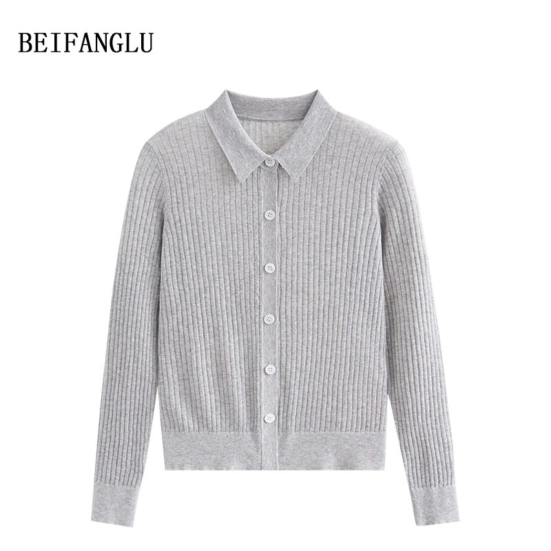 北方鹿 舒适亚麻|简约法式气质POLO领坑条2025早春薄针织开衫2555