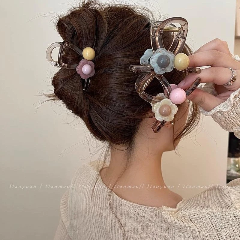 盘发超方便~清新花朵发夹女后脑勺气质抓夹大号气质鲨鱼夹高级感