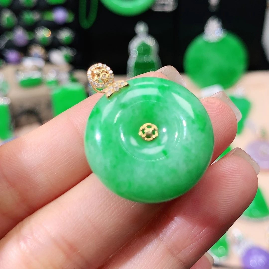 翡翠18K金镶嵌吊坠(不含链)