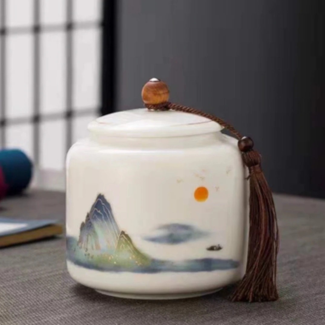 高档羊脂玉中式储蓄罐密封罐一斤装陶瓷茶叶罐家用摆件一罐多用