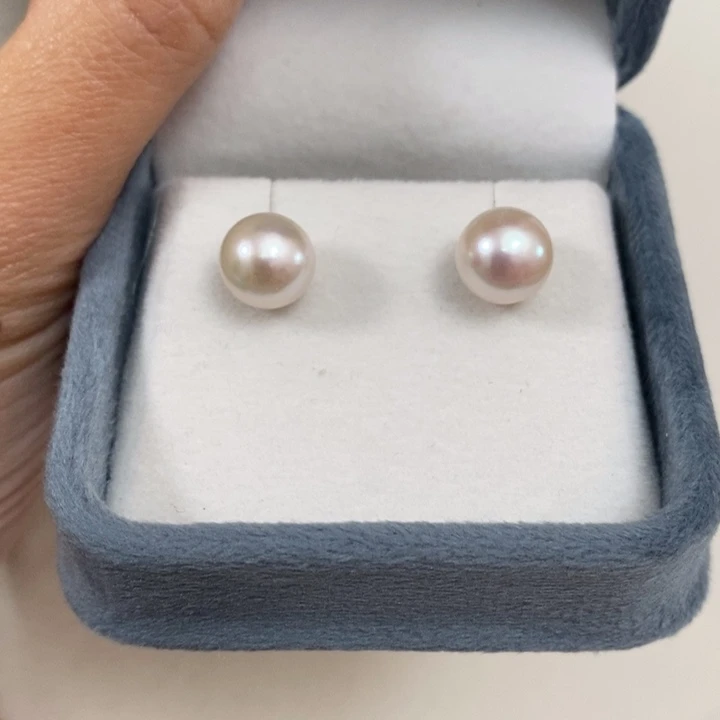 淡水珍珠耳饰银S925镶嵌9-10