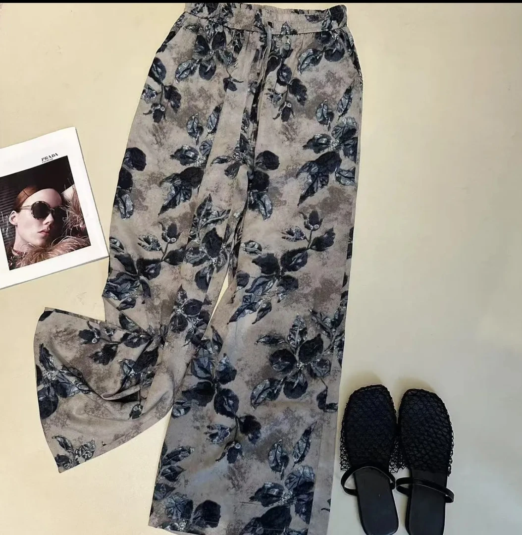 夏季新款时尚洋气高腰显瘦直筒裤宽松显瘦减龄休闲百搭抽绳长裤女