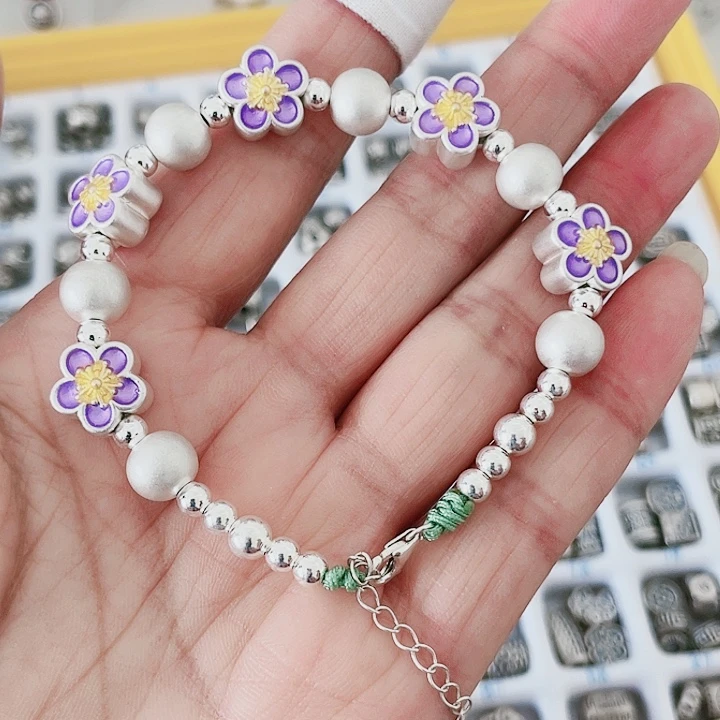 珐琅吊坠足银五朵金花