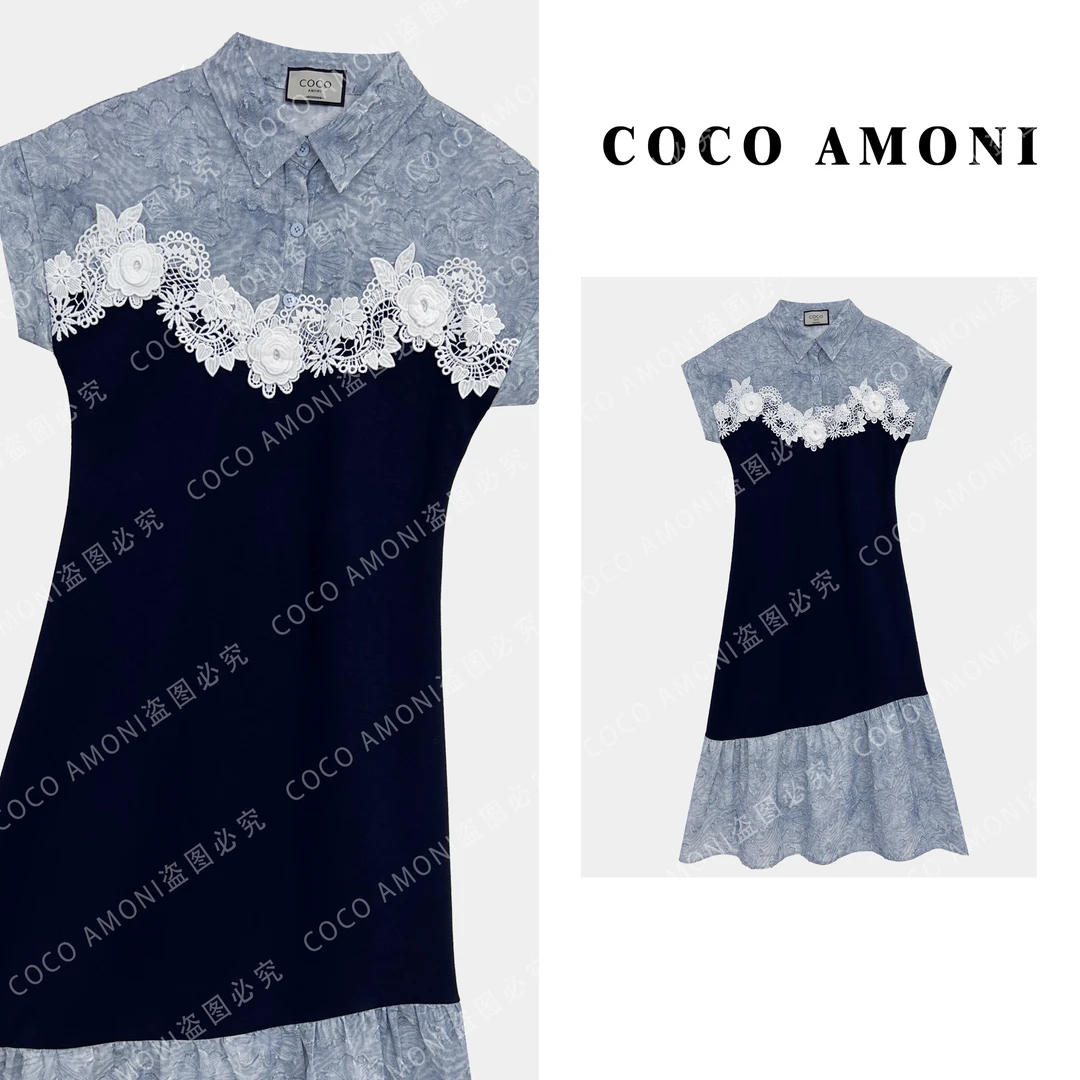 [曼姐]时尚设计新款女装拼接高定假两件显瘦气质连衣裙ZC163