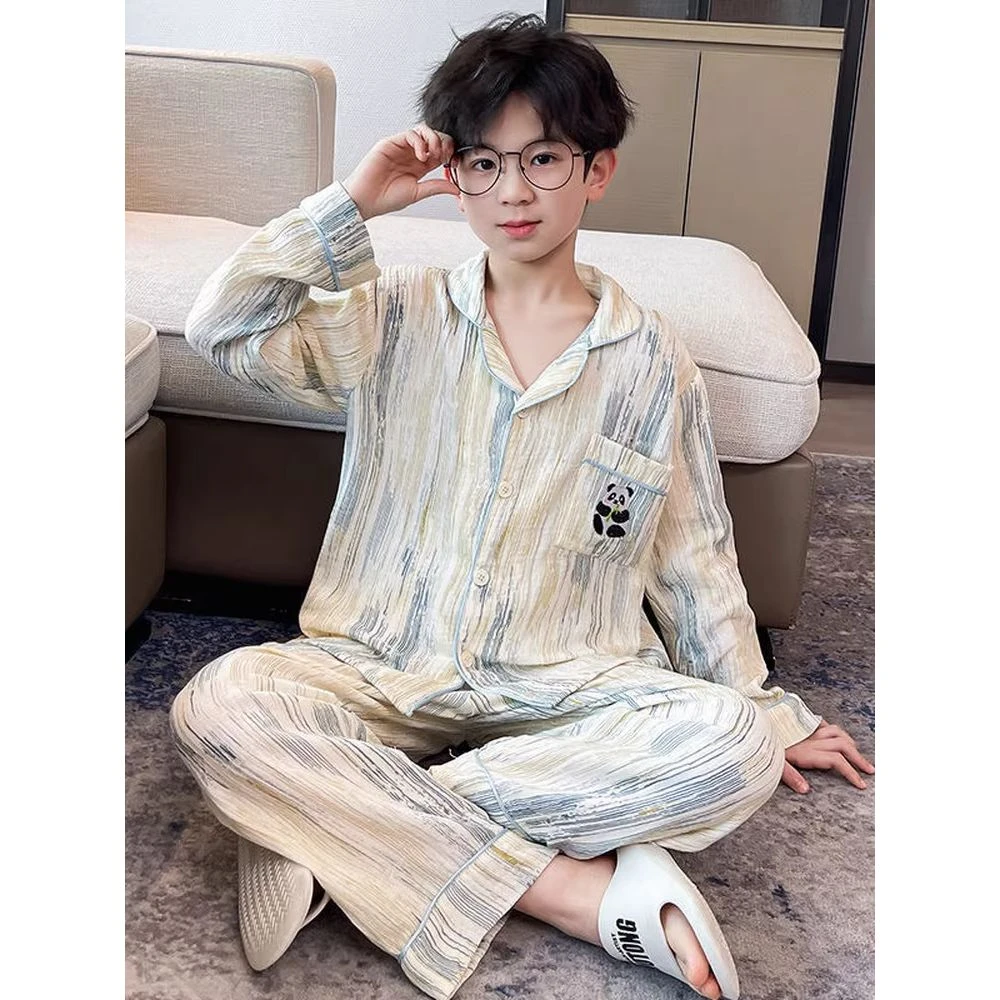 男童睡衣儿童春秋季棉涤薄款长袖套装中大童男孩岁卡通家居服