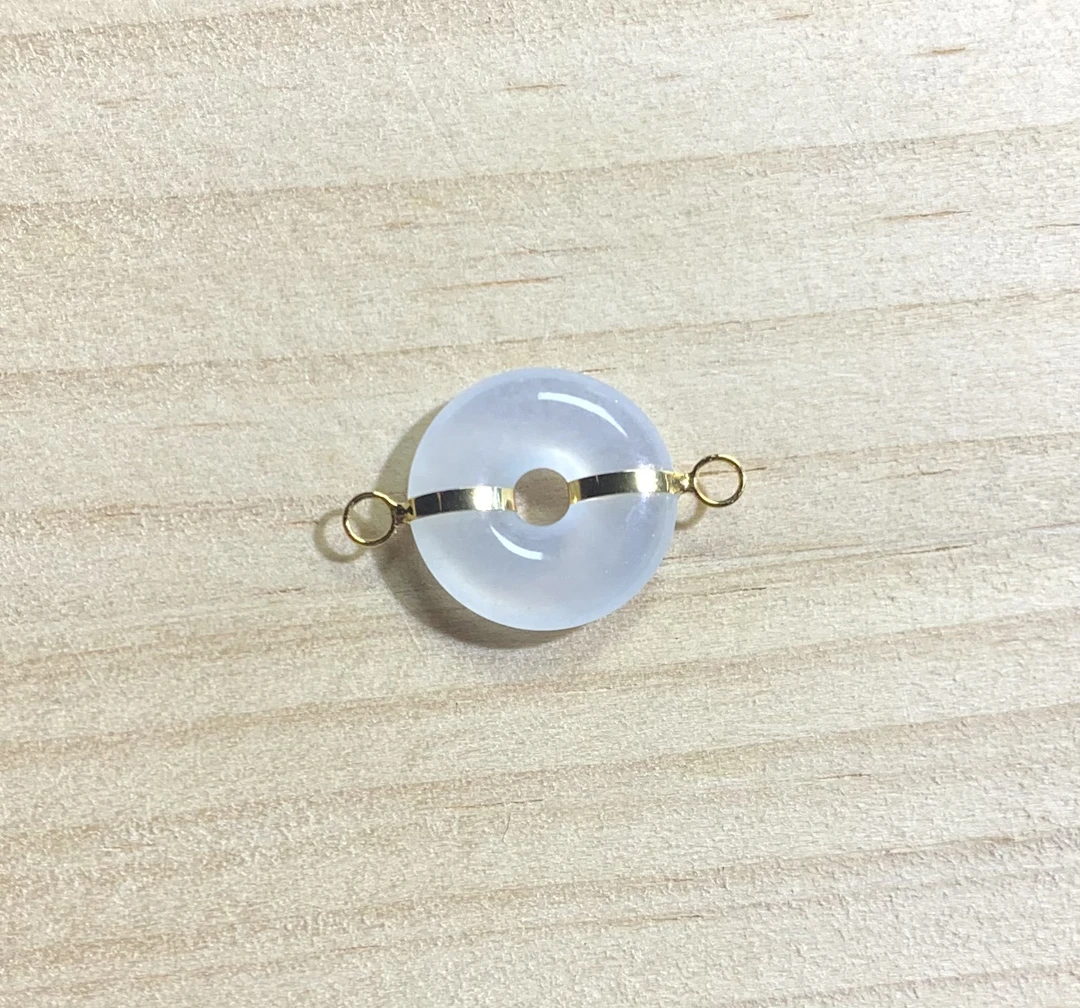 白色高冰甜甜圈平安扣18k黄金镶嵌手绳手链珠串锁骨链配石diy