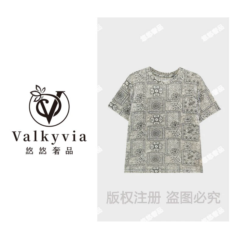 【Valkyvia/悠悠奢品】重工花朵网纱百搭短袖T恤T5195