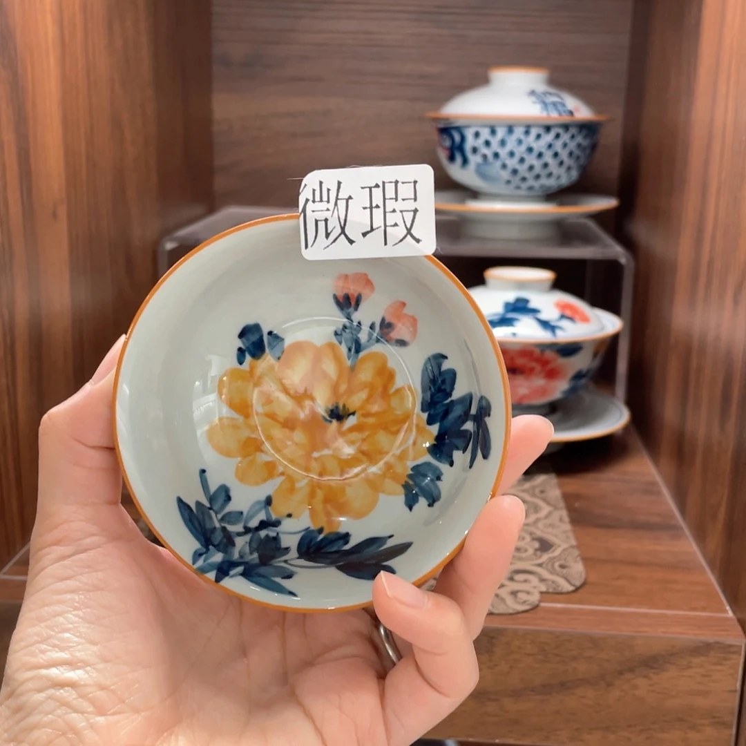釉下手绘茶具微瑕