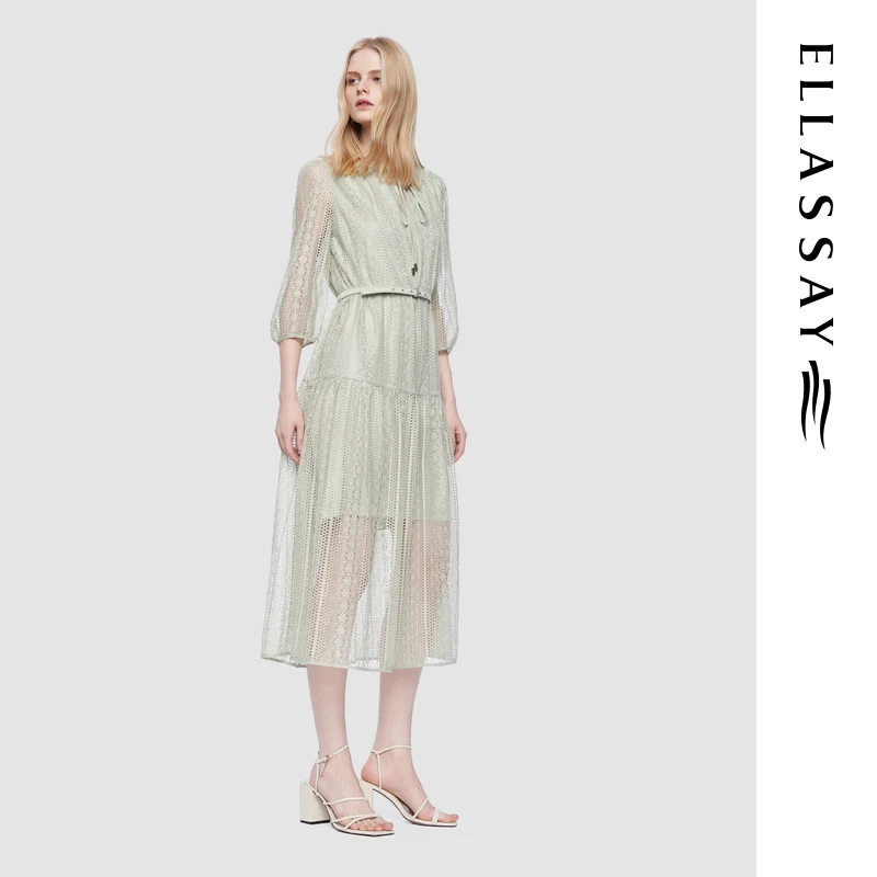 【晨粉专享】歌力思25春新款欧若精灵风蕾丝中长款茶歇裙E361Y04400