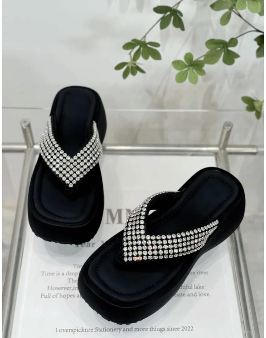 SUSU 【水钻拖】小众ins法式满钻外穿夹趾水钻人字拖 7251-01 四左7