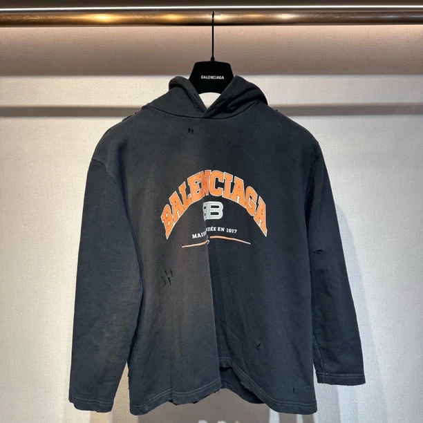 未使用 Balenciaga/巴黎世家 双B剪刀做旧帽衫/S码