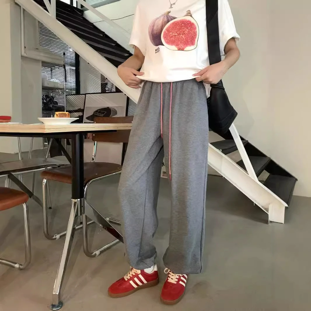 韩系松紧腰休闲束脚长裤女2024秋韩版宽松高腰直筒裤143KY615