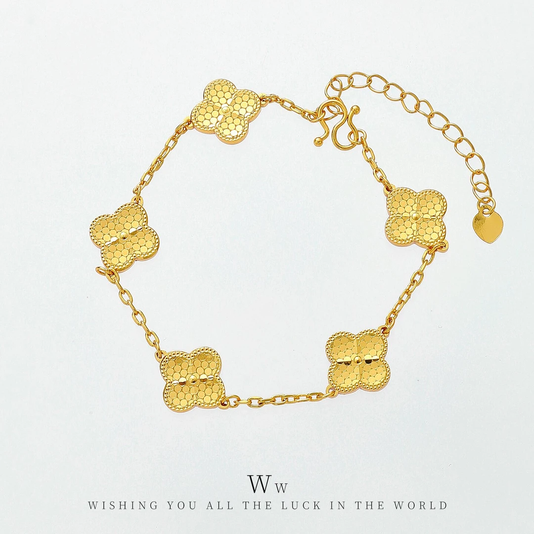 铜合金手链 精致百搭轻奢精工龙鳞金色五花四叶草手链首饰饰品